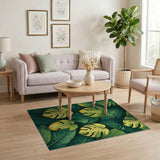 Green Lush Variegated Monstera Leaf Green Area Rug