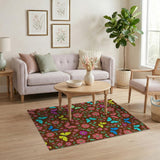 Vibrant Butterfly Flower Pattern Area Rug