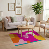 ODIKA Abstract Mid-Century Modern Washable Area Rug - Vibrant Pink & Orange Low Pile
