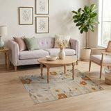 Beige Floral Area Rug with Orange Blooms