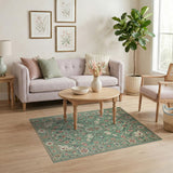 Teal Persian Floral Traditional Persian Area Rug