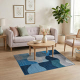 Abstract Blue Teal Wave Geometric Area Rug