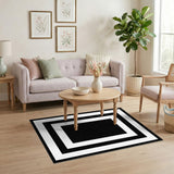 Black White Geometric Frame Geometric Modern Area Rug