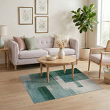 Teal Emerald Green Geometric Block Rug