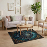 Ornate Teal Gold Baroque Area Rug