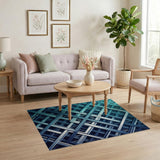 Teal Blue Geometric Lattice Area Rug