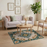 Teal and Gold Ornate Persian Area Rug