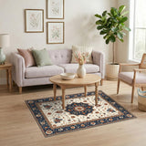 Blue and Teal Blue Floral Medallion Persian Area Rug