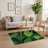 Abstract Area Lush Overlapping Green Leaves Area Rug