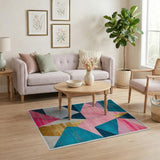 Bold Teal Pink Gold Geometric Area Rug