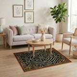 Ornate Black Gold Persian Medallion Gold and Silver Rug