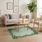 Ornate Green Yellow Floral Border Rug