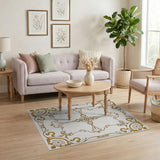 Gold and Silver Ornate Gold Filigree Frame Area Rug