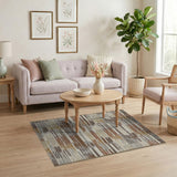 Brown Tan Geometric Stripe Area Rug