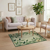 Green Border Floral Cream Area Rug