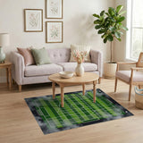 Green Soccer Field Geometric Area Rug