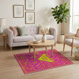 ODIKA Vibrant Pink Yellow Geometric Area Rug