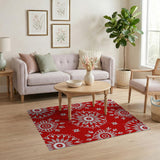 Red Red Snowflake Mandala Area Rug
