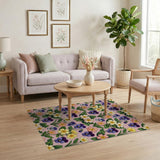 Whimsical Pansy Primrose Pink Floral Area Rug