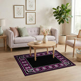 Pink Geometric Tribal Border Area Rug