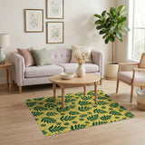 Vibrant Yellow Green Fern Leaves Area Rug