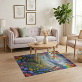 Rainbow Heart Meadow Washable Area Rug