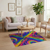 Vibrant Rainbow Swirl Paintbrush Area Rug