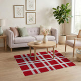 Bold Red White Plaid Area Rug