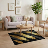 Gold Metallic Brushstroke Black Area Rug