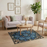 Teal Blue Cornflower Peach Rose Ornate Area Rug