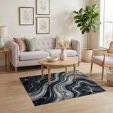 Grey Marble Waves Gold Vein Area Rug