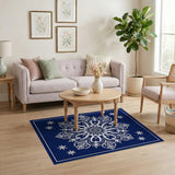 Navy Mandala Area Rug with Star Motifs