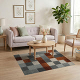 Geometric Patchwork Grey Orange Area Rug