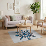 Blue and Teal Intricate Blue Snowflake Geometric Area Rug