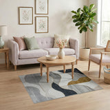 Abstract Grey Wave Geometric Area Rug