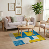 Bold Blue Yellow Geometric Abstract Area Rug