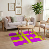 Vibrant Yellow Pink Geometric Block Rug