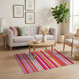 ODIKA Vibrant Pink and Orange Striped Washable Low Pile Area Rug