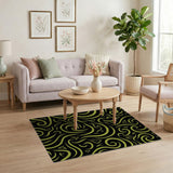 Yellow Tribal Swirl Area Rug on Black