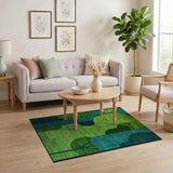 Teal Green Geometric Abstract Tree Area Rug