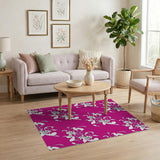 Vibrant Pink Hibiscus Floral Area Rug
