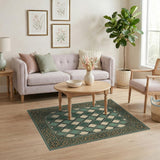 Ornate Teal Green Diamond Harlequin Rug