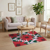 Vibrant Red Poinsettia Floral Red Area Rug
