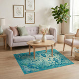 ODIKA Washable Teal Ocean Coral Reef Area Rug - Low Pile & Non-Slip Nursery Carpet