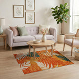 ODIKA Tropical Monstera Leaf Orange Washable Rug - Low Pile Non-Slip Area Rug