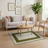 Cream Area Rug with Bold Green Border Frame