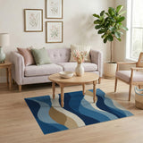 Abstract Area Blue and Teal Layered Blue Wave Abstract Area Rug