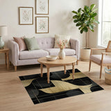 Gold and Silver Gold Black Geometric Abstract Area Rug