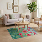 Vibrant Pink Poppy Meadow Area Rug