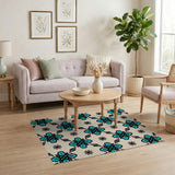 Teal Geometric Floral Beige Area Rug